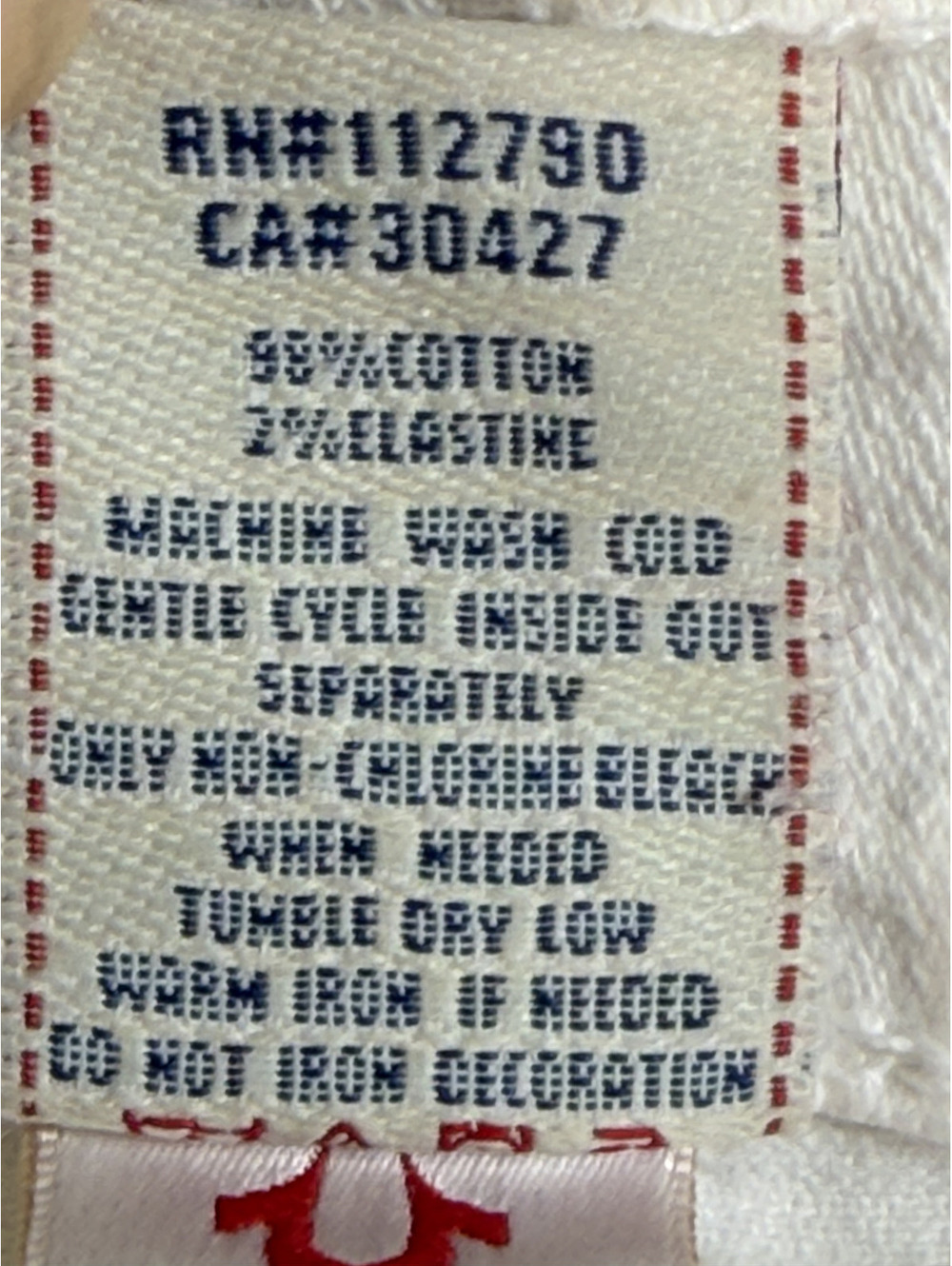 True Religion White Denim Jenas Embroidered Cross Wing, Size 29 - Picture 14 of 16